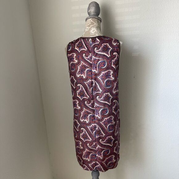 Theory Brindina Veranda Silk Leather Trim Paisley Print Shift Dress - Picture 8 of 12